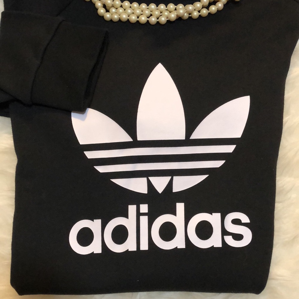 NWT • ADIDAS • NEW Men’d Black Crewneck with White Trefoil Logo - Picture 5 of 7